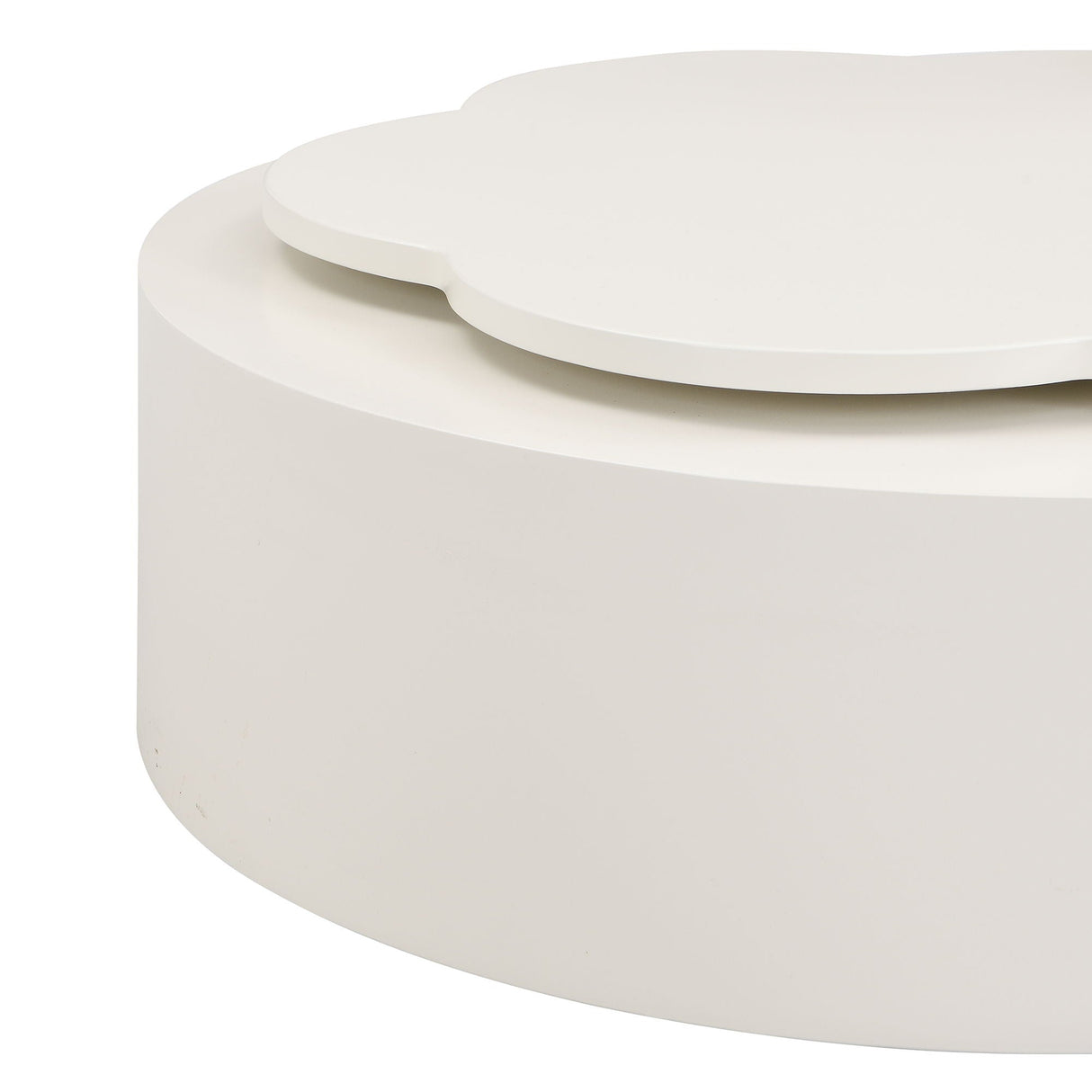 Modern Round Coffee Table (Set of 2), 360 Degree Rotatable Flower Shaped Top With 2 Drawers, Top Circle Side Table End Table With Glass For Living Room - Off White