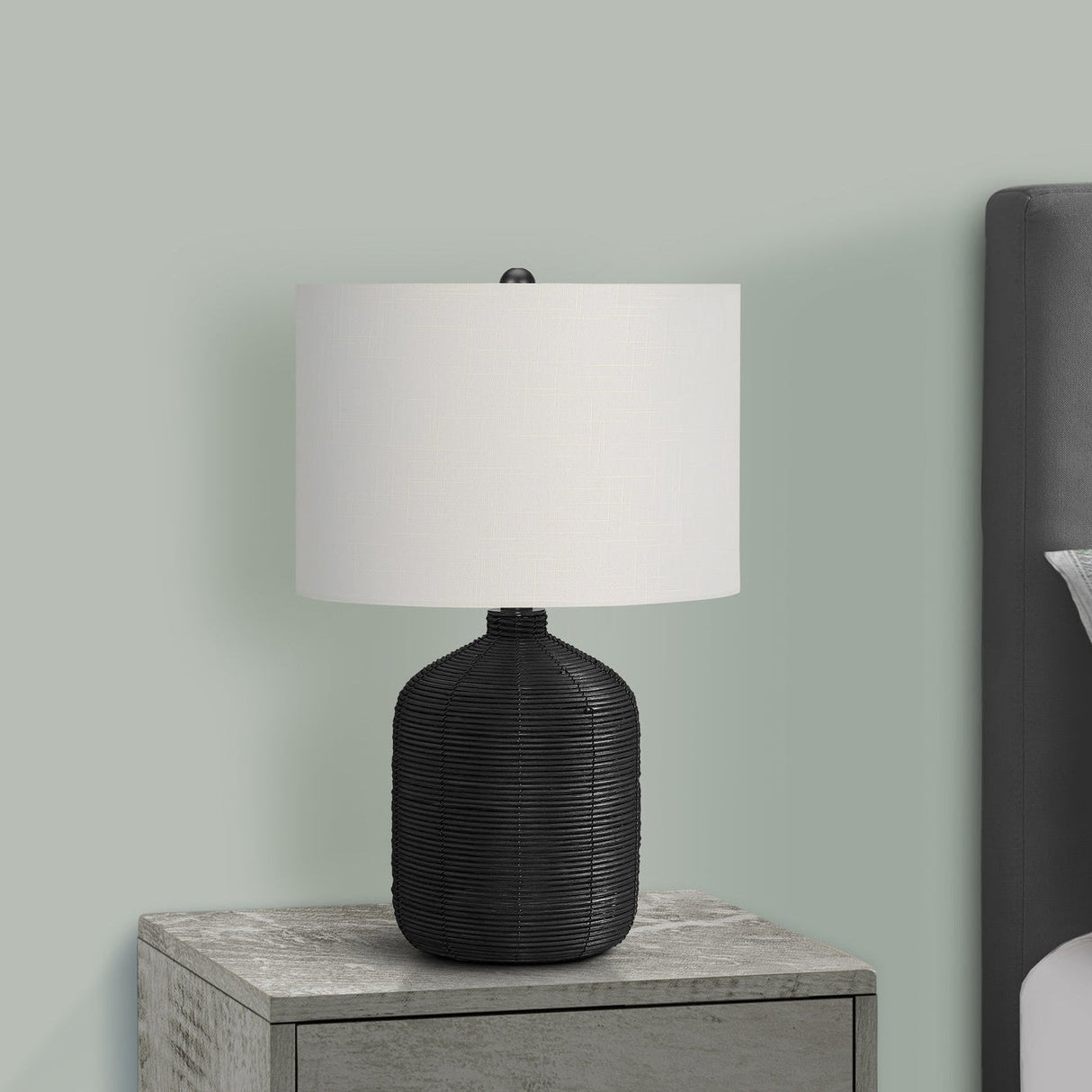 Captions 23" Table Lamp with Rattan Base and Linen Drum Shade