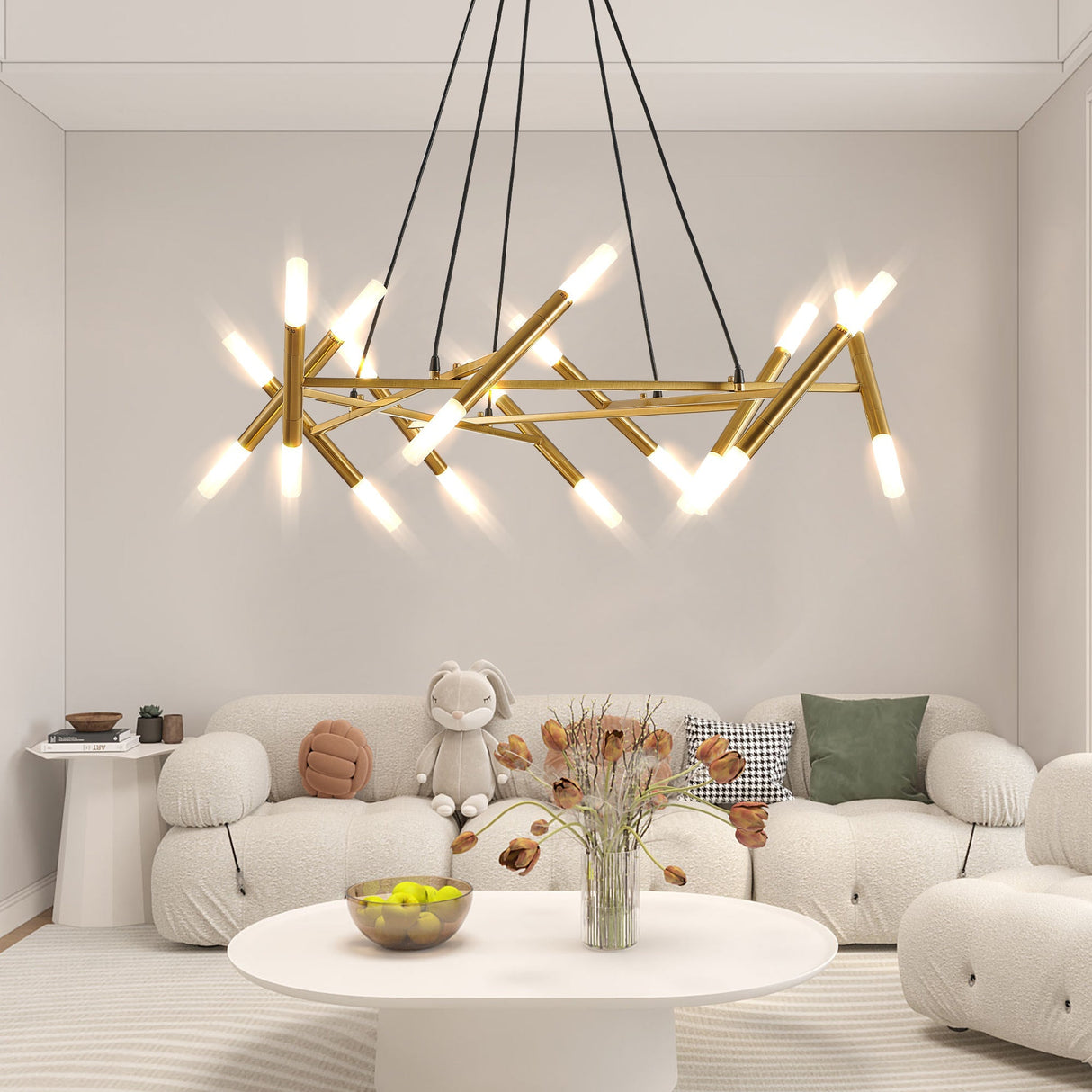 41' Golden Modern Chandelier Light FixtureBranch Design with Frosted Tubes