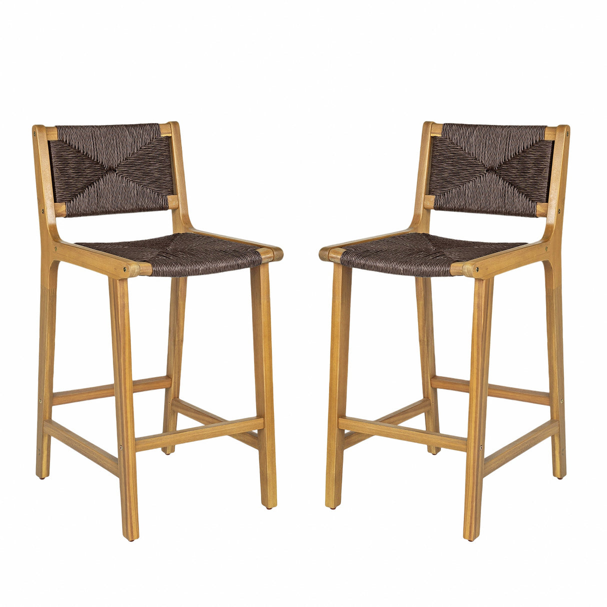 Acacia Wood Outdoor Armless Barstool - Teak Set of 2