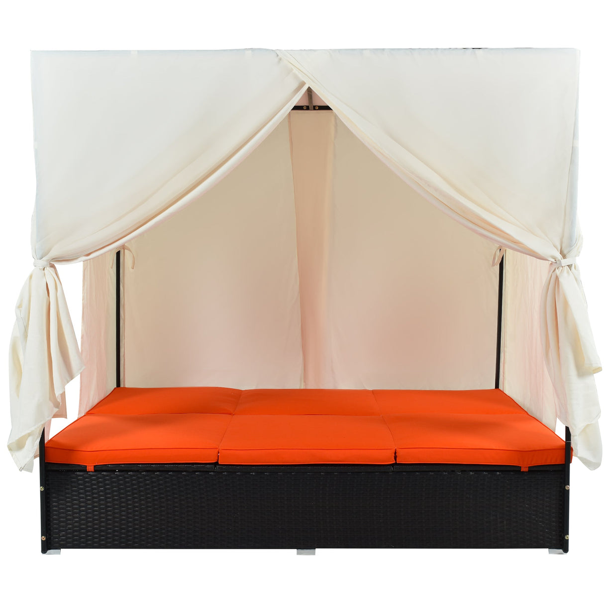 U_STYLE Outdoor Double Chaise Lounge Daybed with Curtains