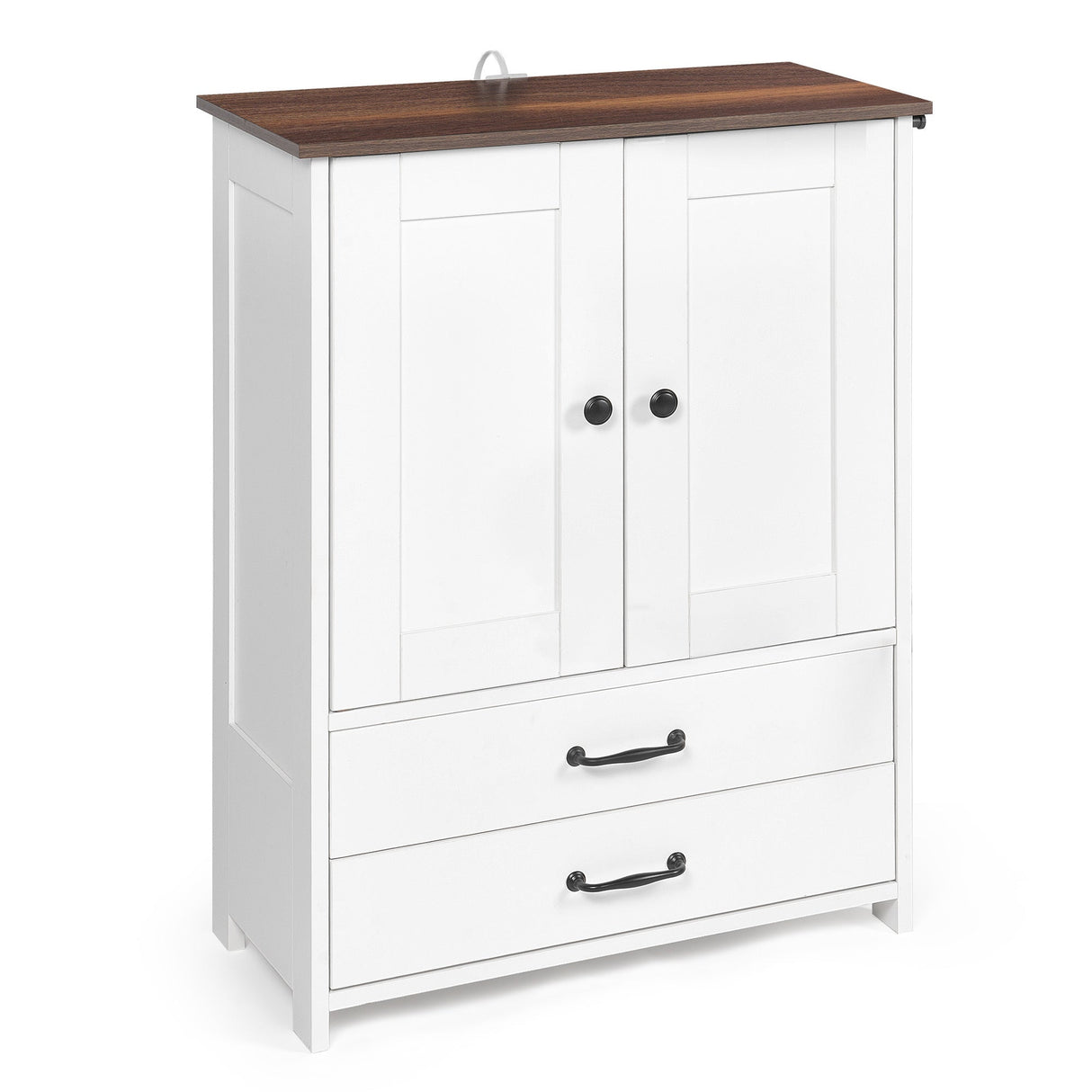 Dog Feeding Station Double Door Locker with 2 Adjustable Dog Bowls White