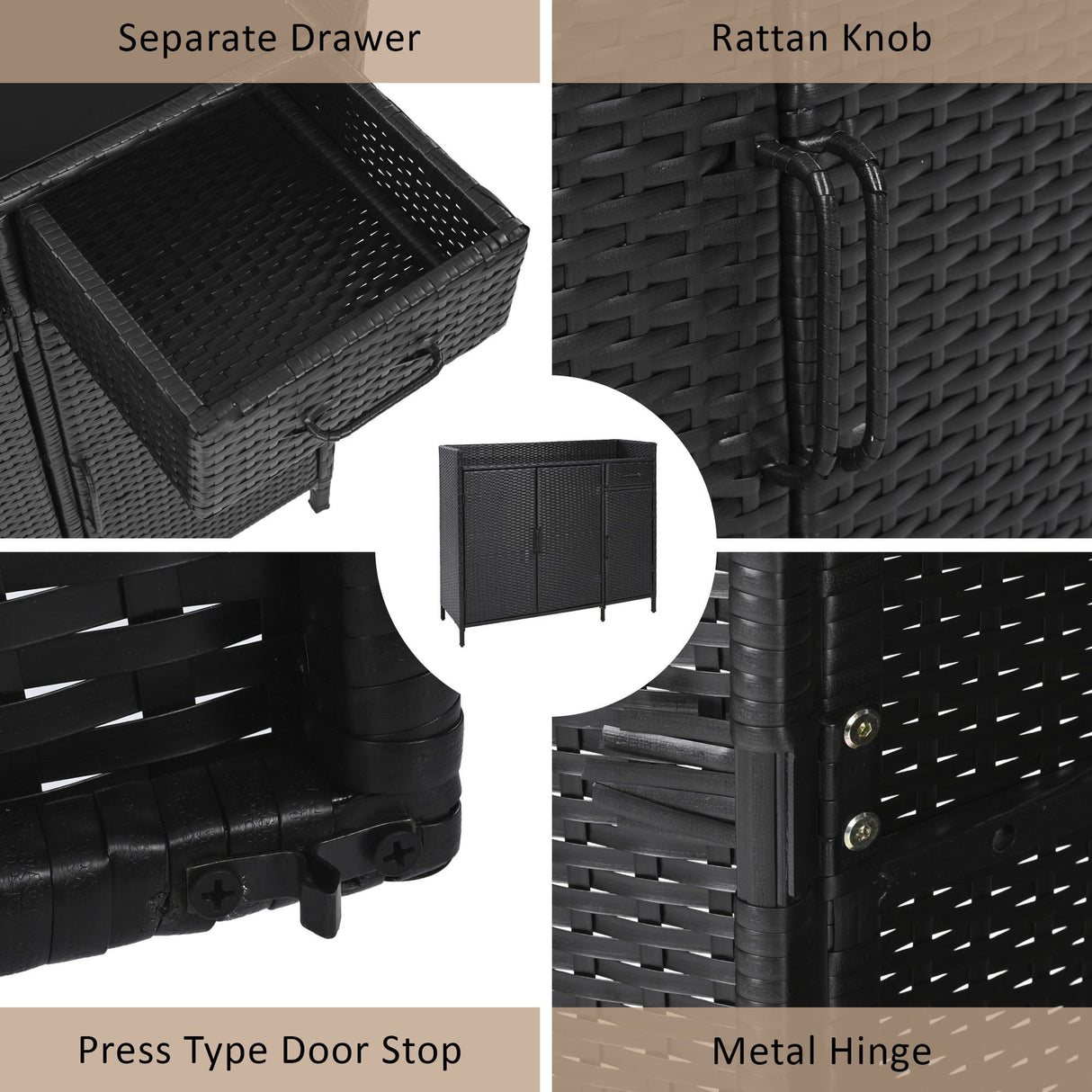 K&K 47.5"W Wicker Outdoor Storage Cabinet with Tempered Glass Desktop
