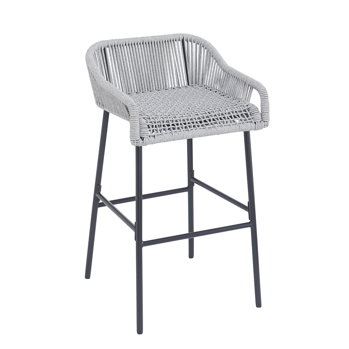 Light Gray Rope Outdoor Bar Stool Set with UV Resistance - Set of 2