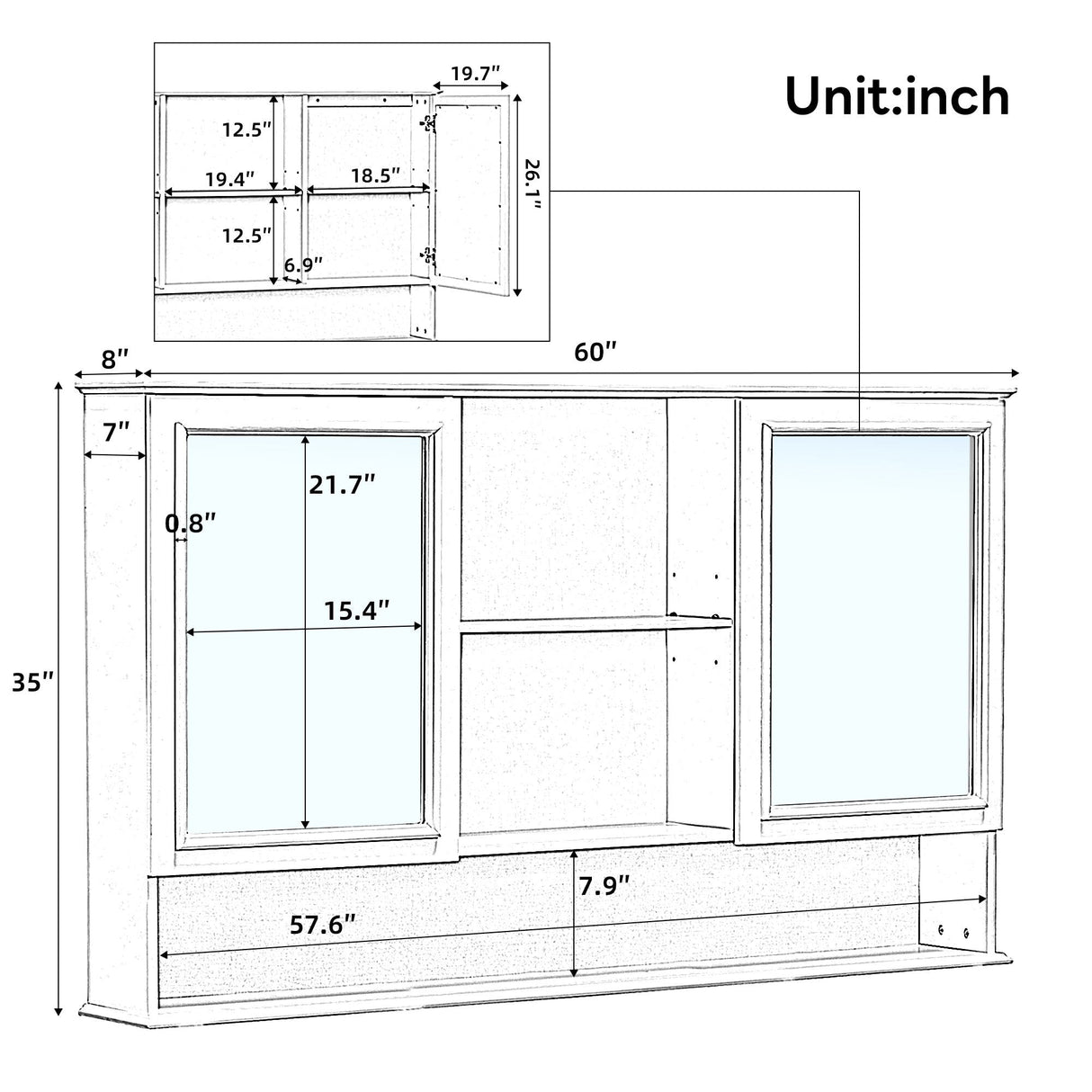 Double Sink Bathroom Vanity Set with Wall Mount Mirror Cabinet