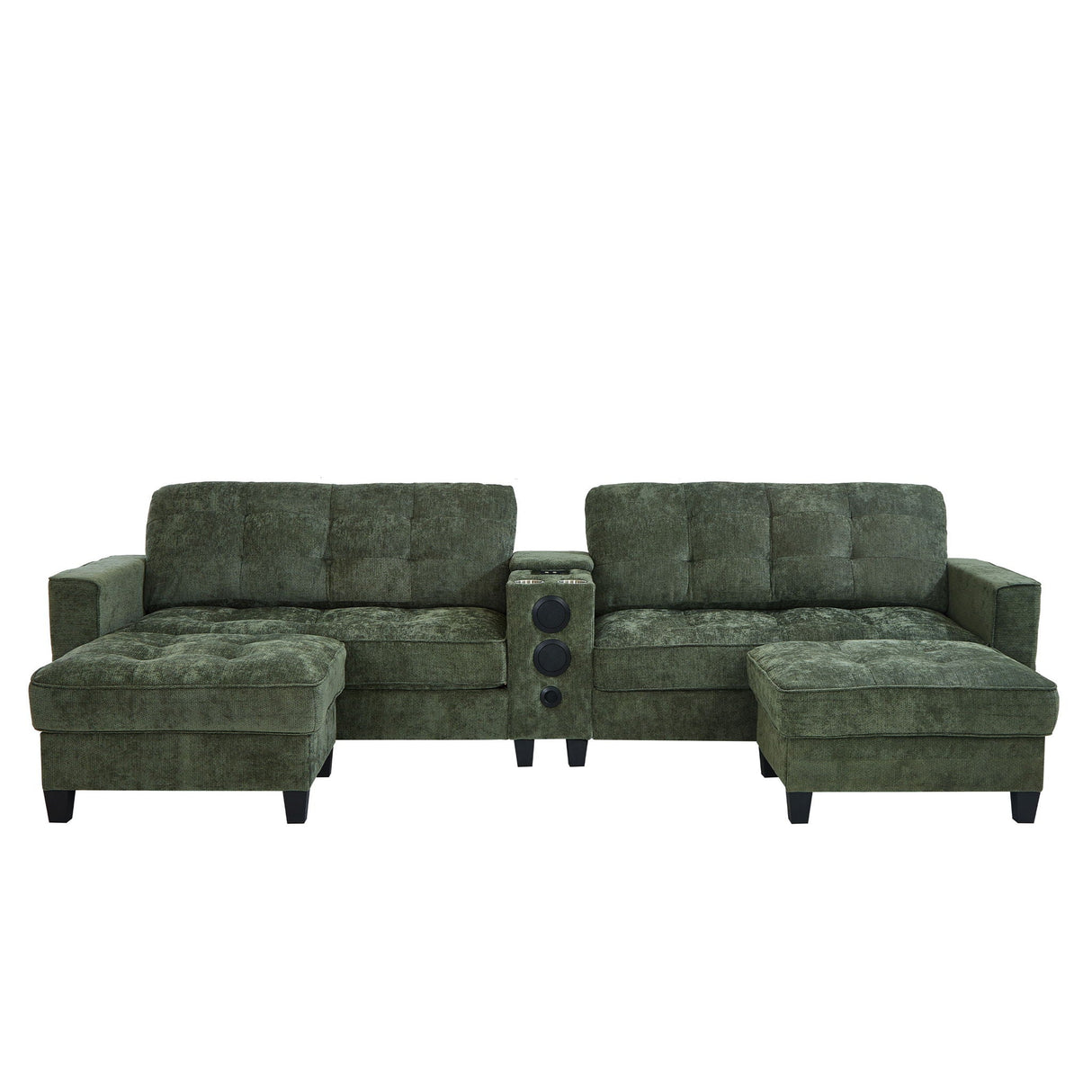 Modern Sectional Sofa U-Shaped With Movable Ottomans, Bluetooth Speakers, LED Lights And Modular Storage
