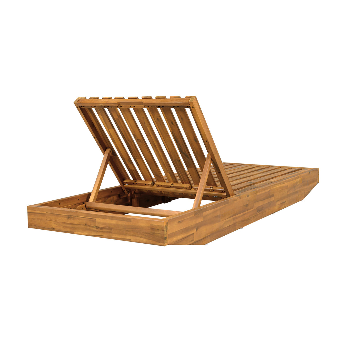 Acacia Wood Chaise Lounge with Teak Finish and Water-Repellent Cushion