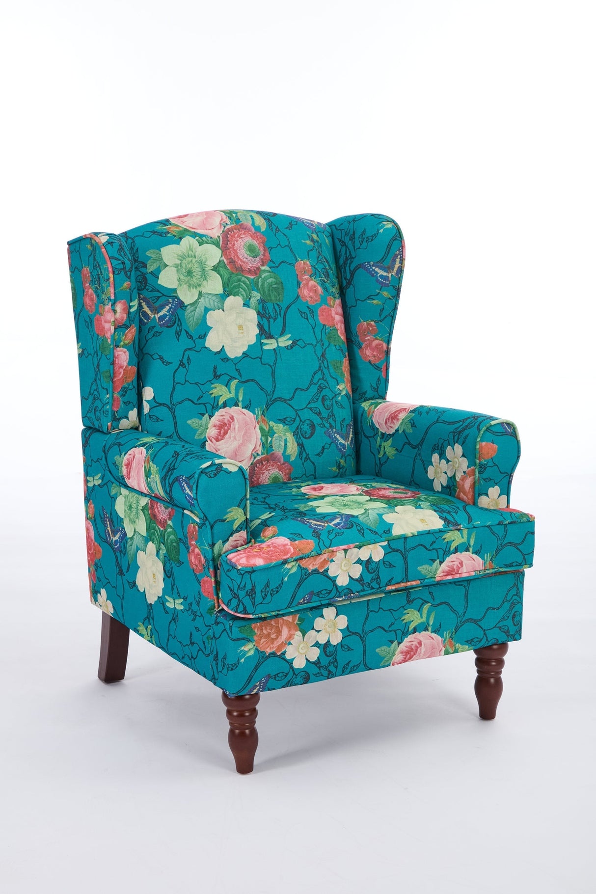 Modern Accent Chair with Retro Wood Legs - Floral