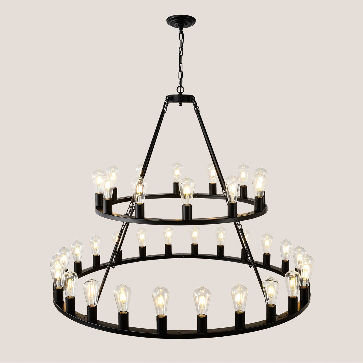 52 Inch Black Wagon Wheel Chandelier, 36-Lights
