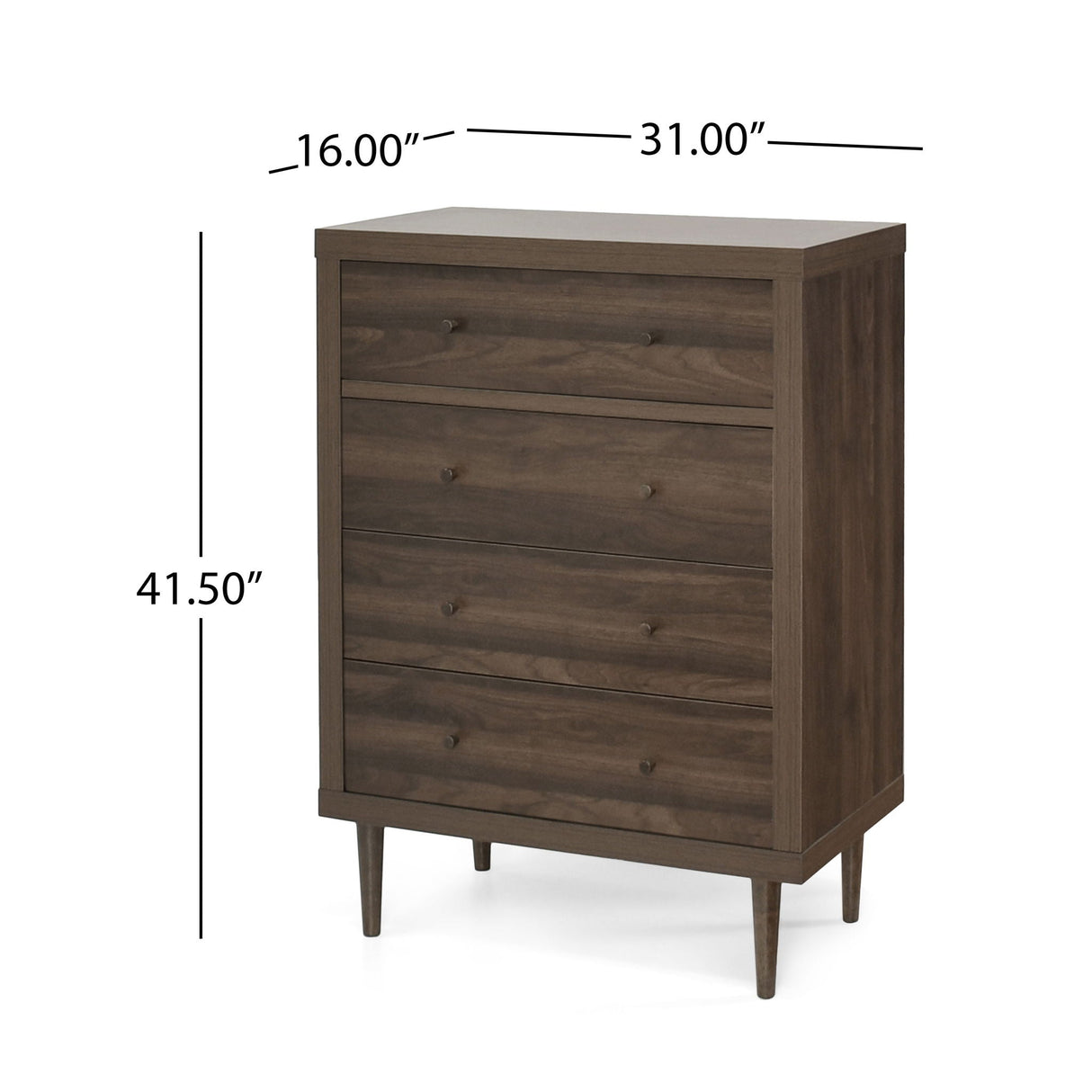 Farhart Mid Century Modern 4 Drawer Dresser - Walnut