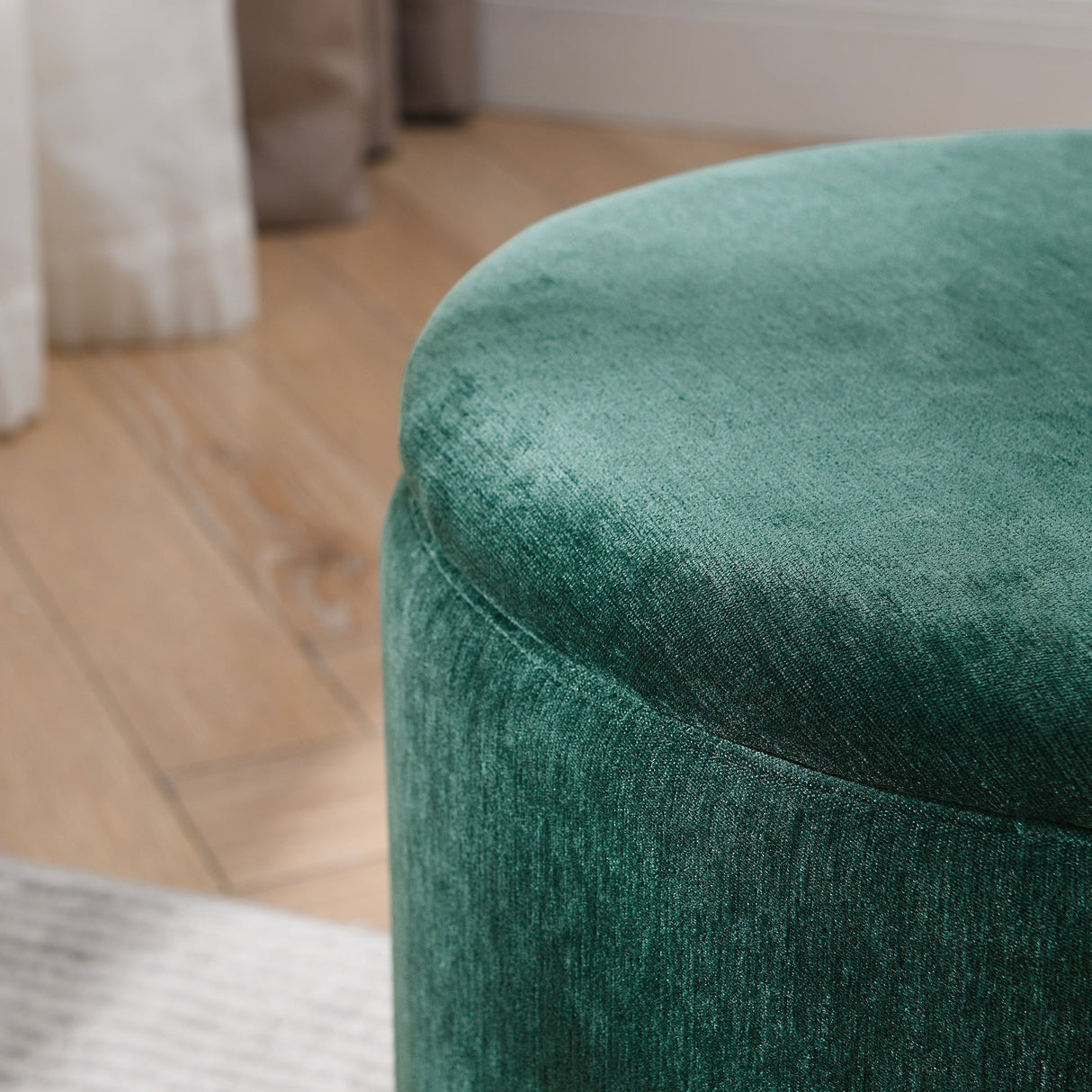 Classic Style 2-Piece Round Chenille Storage Ottoman Set with Drum Shaped Stool