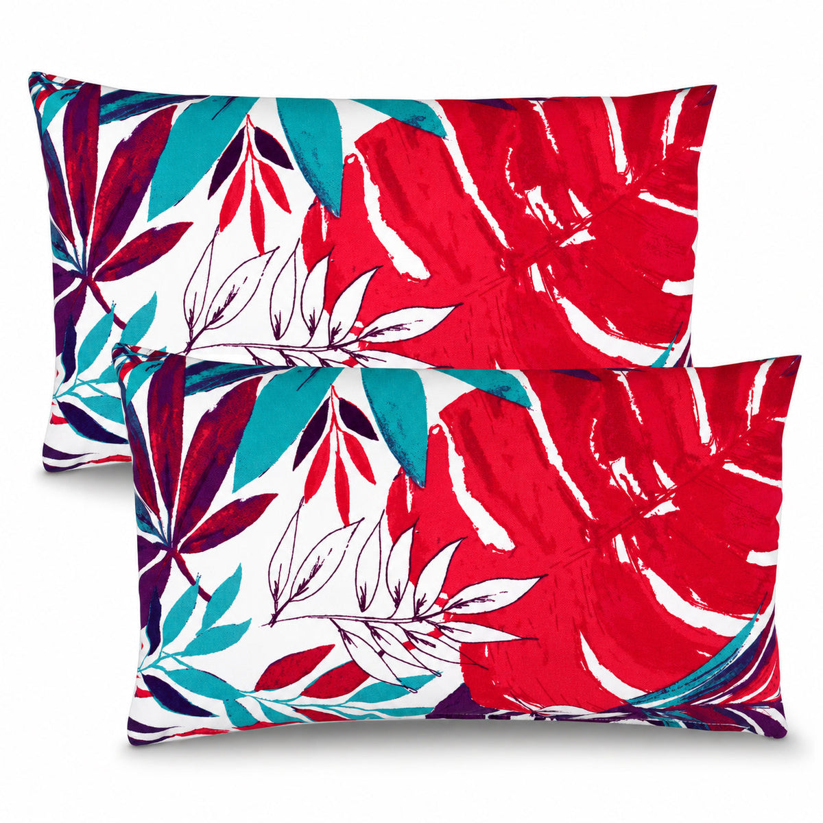2 Pack Outdoor Lumbar Pillow Covers - Tropical Leaves