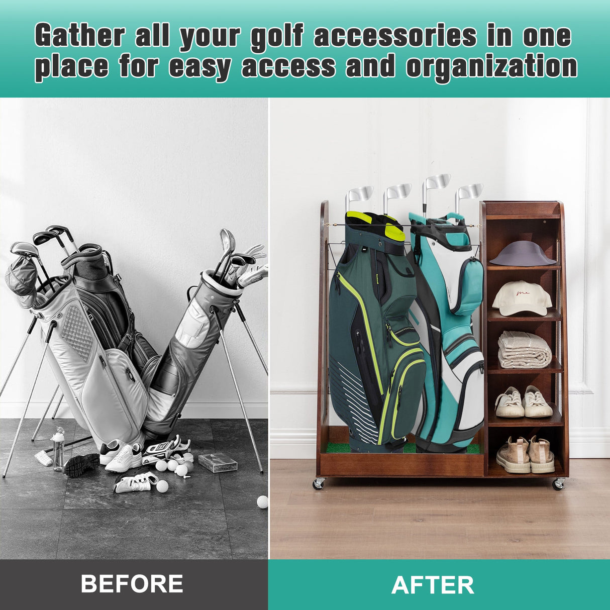 Premium Wooden Golf Bag Organizer for Garage