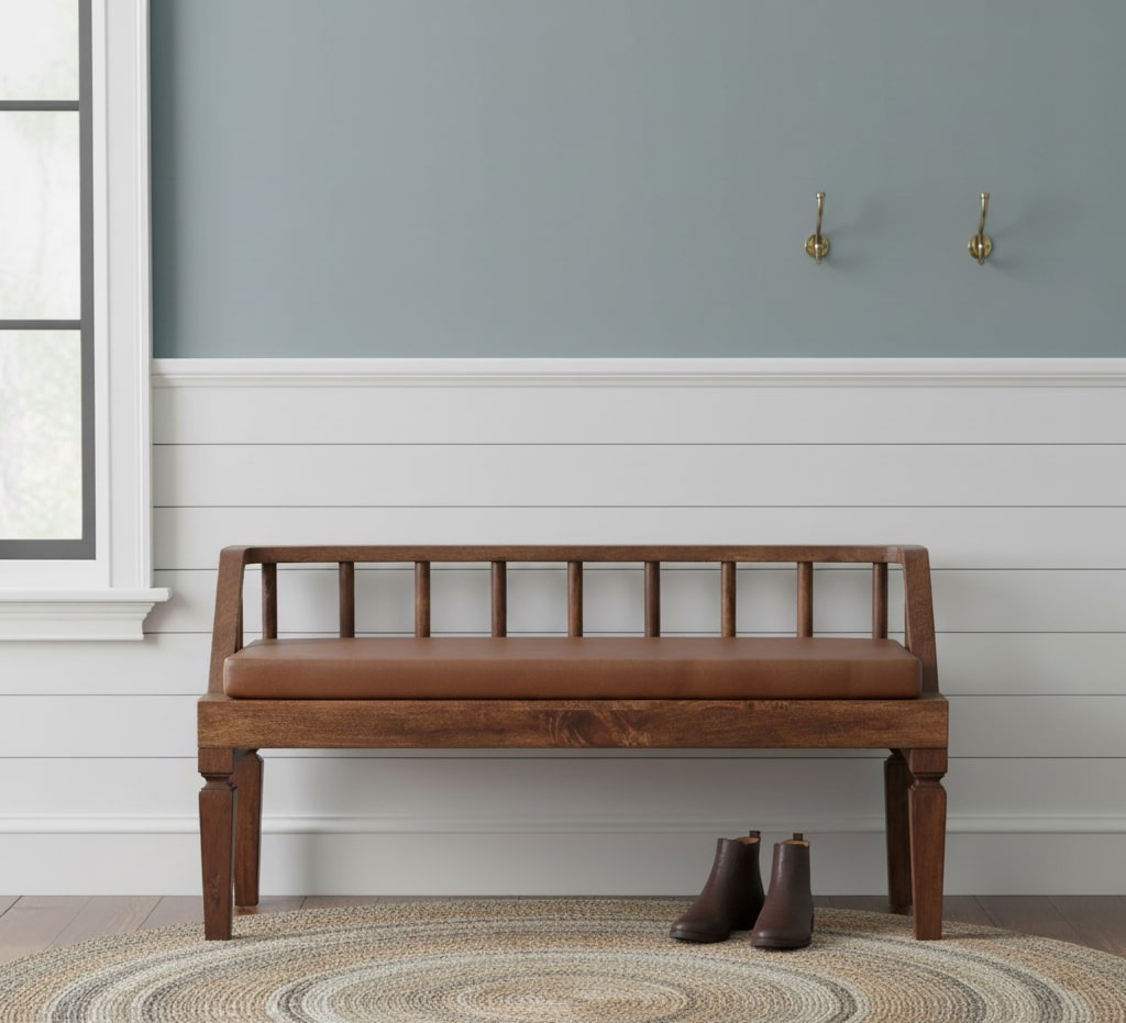 Artisan Furniture Solid Wood Bordeaux Leather Bench