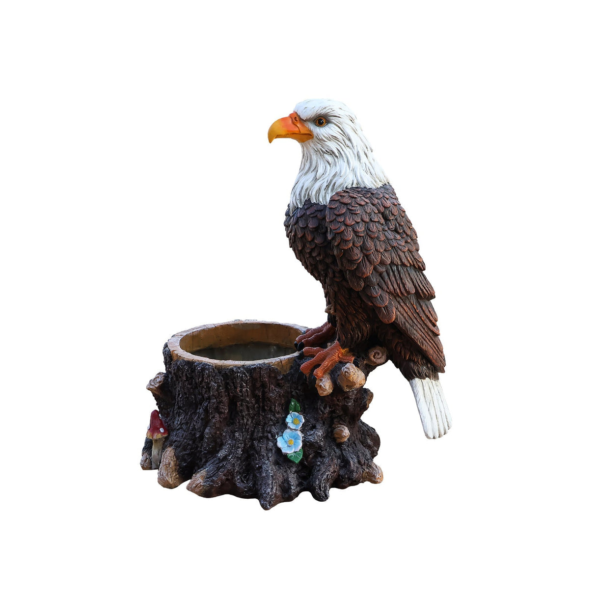Realistic Standing Eagle Garden Planter on Tree Stump