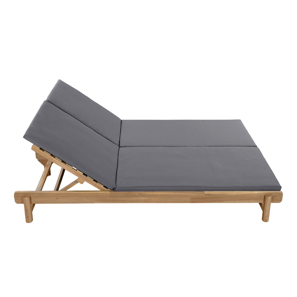 Light Teak Acacia Wood Double Chaise Lounger Set