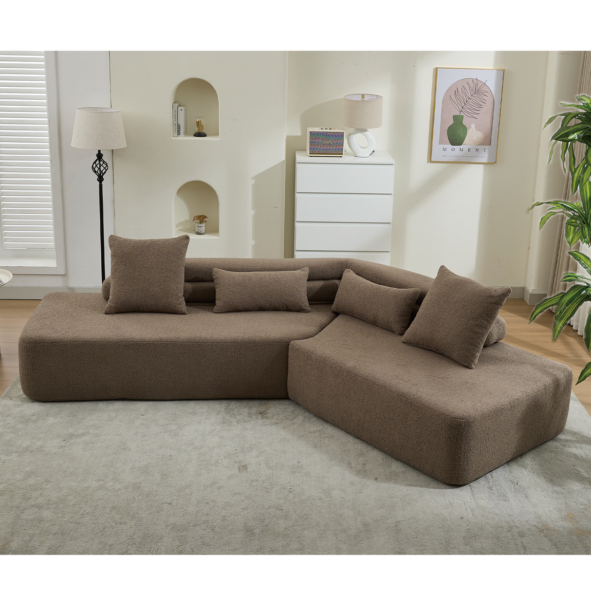 Minimalist Cloud Sectional Couch 4-Seater Brown