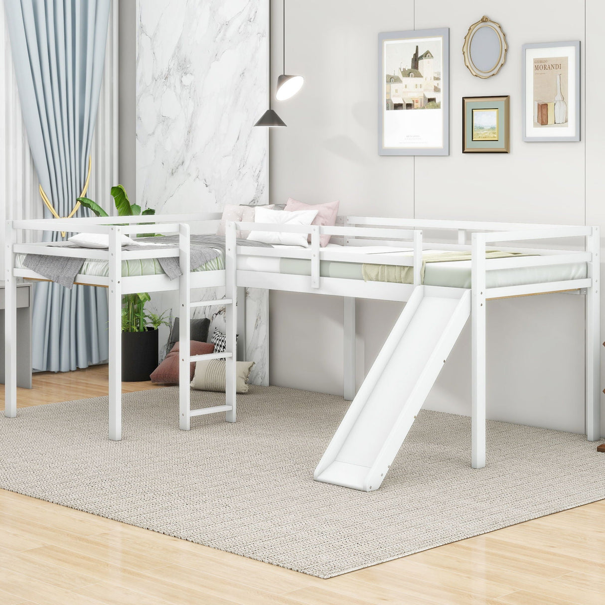 L Shaped Loft Bed With Ladder And Slide
