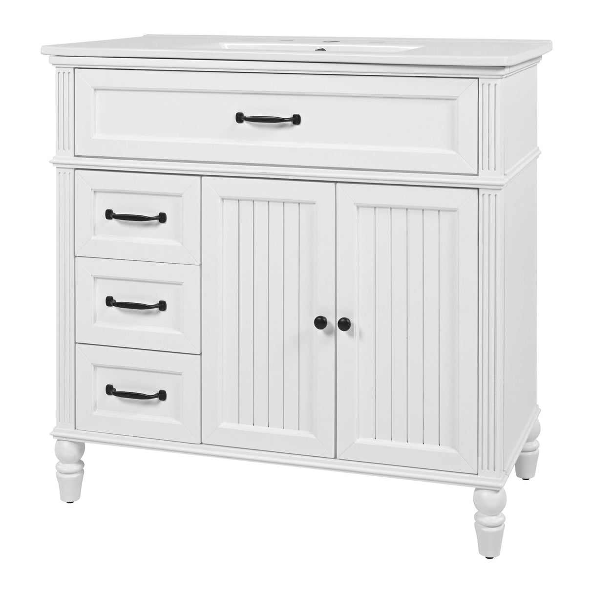 Bathroom Vanity With Sink, 2 Door Storage With Soft Closing Hinges - White