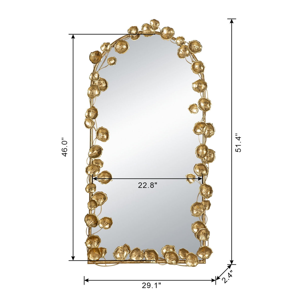 Full Length Arched Wall Mirror With Gold Leaf Accents