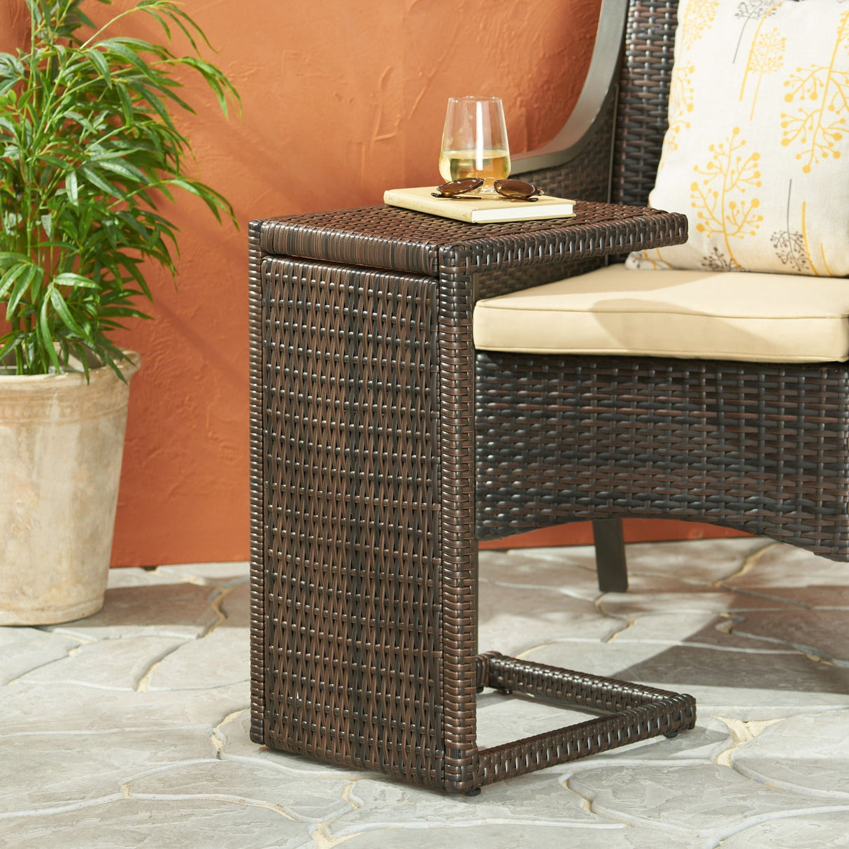 Bucharest C Shaped End Table Rattan - Brown