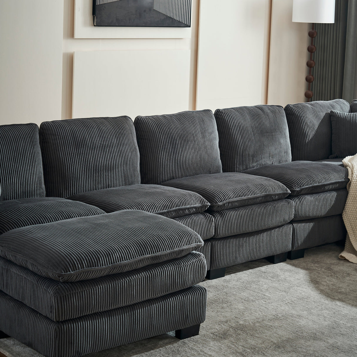 Modern U Shaped 6-Seat Sectional Sofa Couch with Ottoman