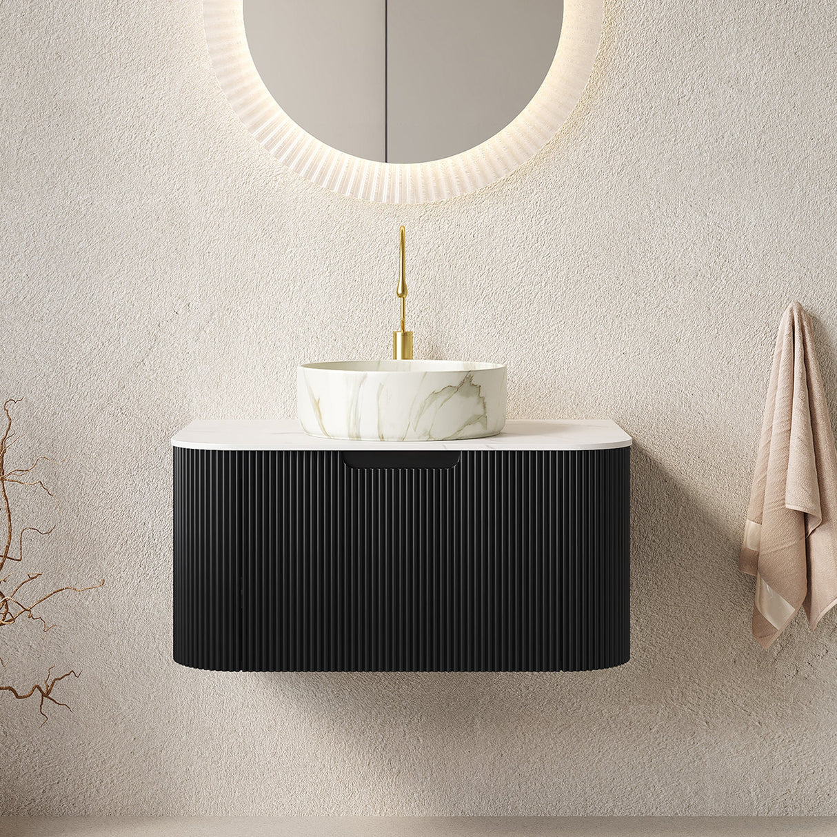 DINA 30" Bathroom Vanity & Sink with Floating Curved Edges