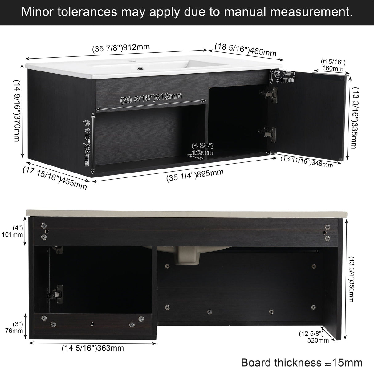 Wall Mounted Floating Bathroom Vanity With Open Shelf & Soft Close Door