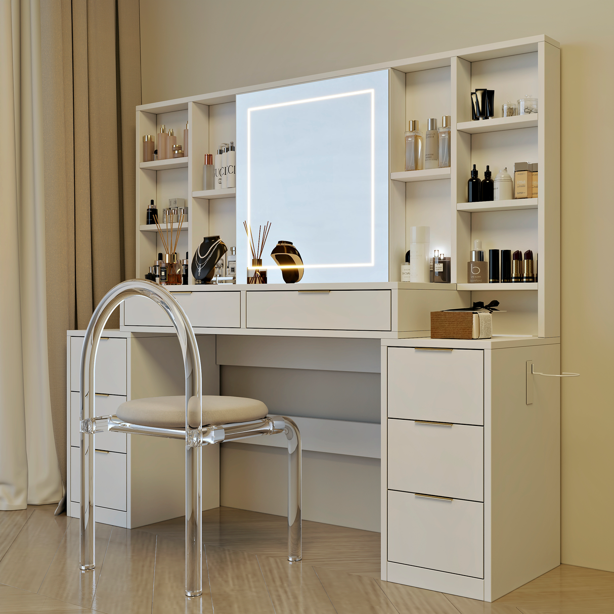 Makeup Vanity Desk with Mirror and Lights