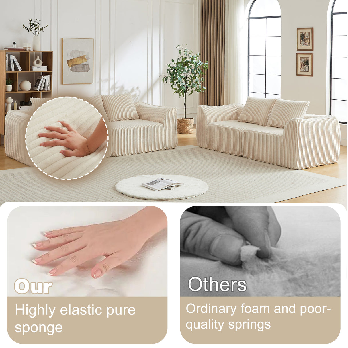 Minimalist 3+2 Seater Corduroy Sofa Set