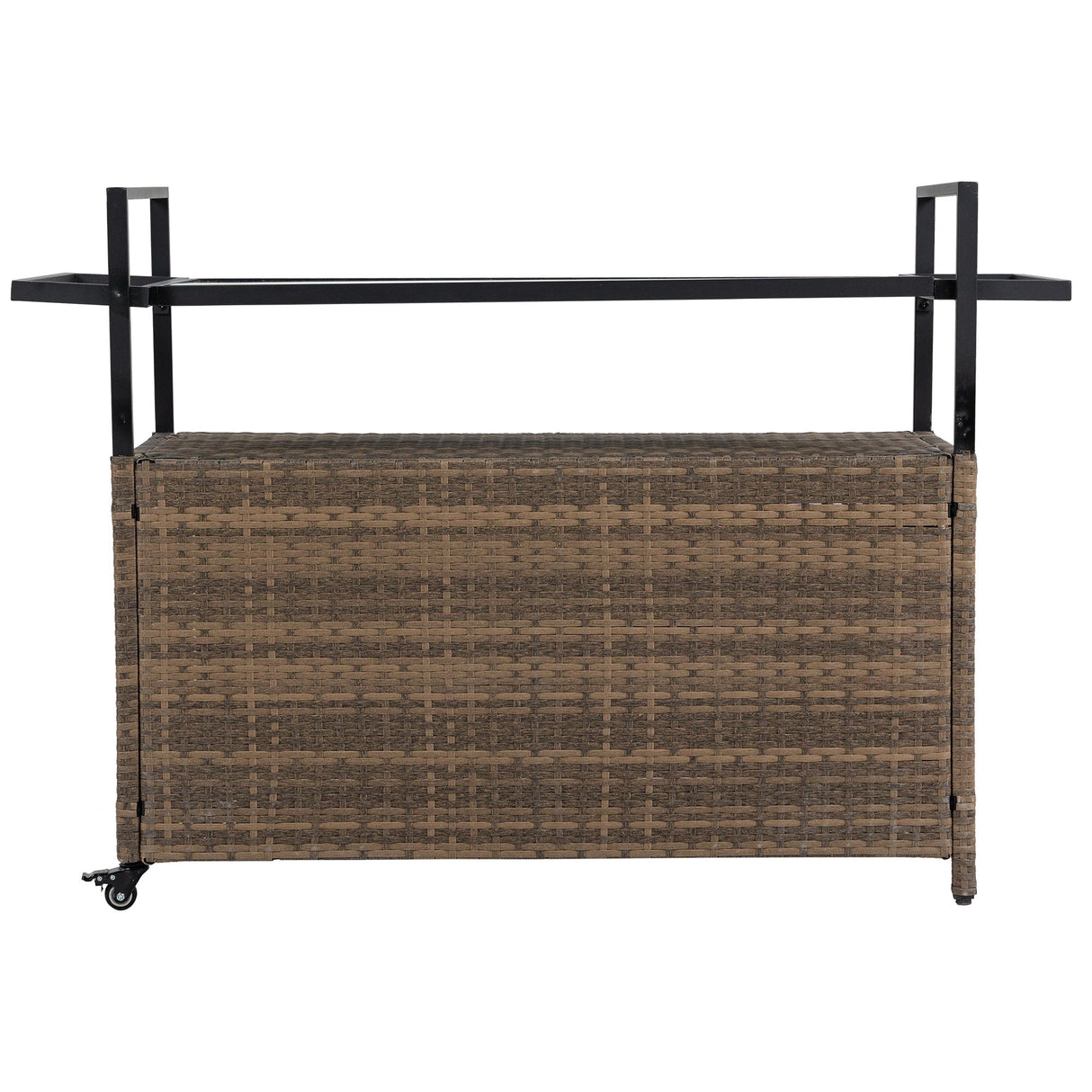 Outdoor Wicker Bar Cart with Glass Top and Wheels