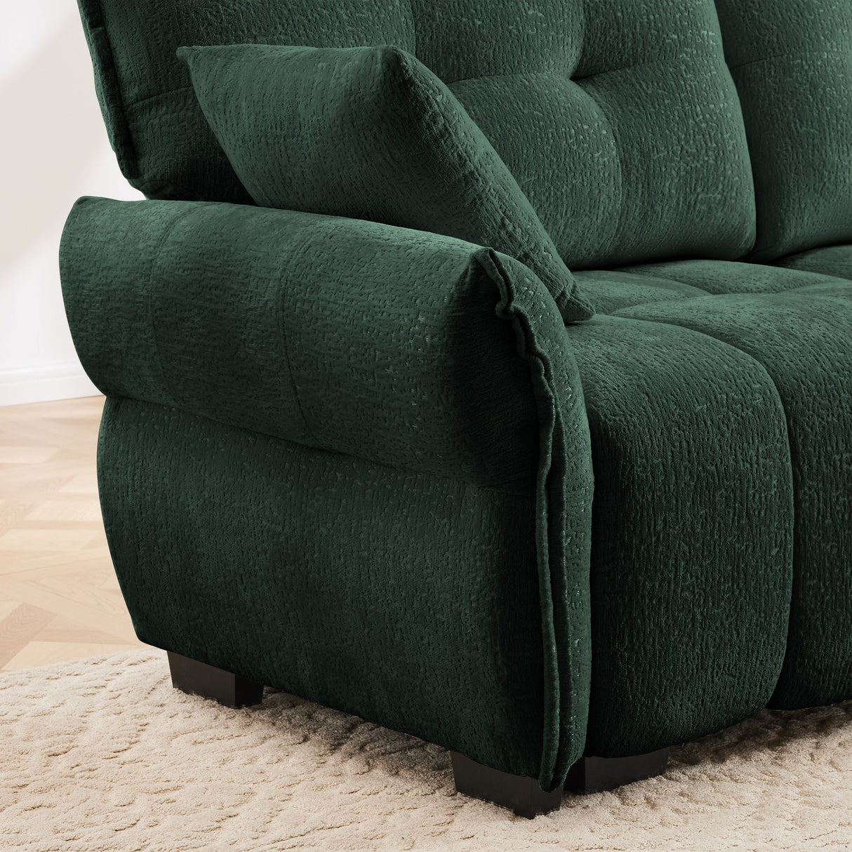 Ergonomic Single Seater Sofa with Ottoman in High-Green Chenille