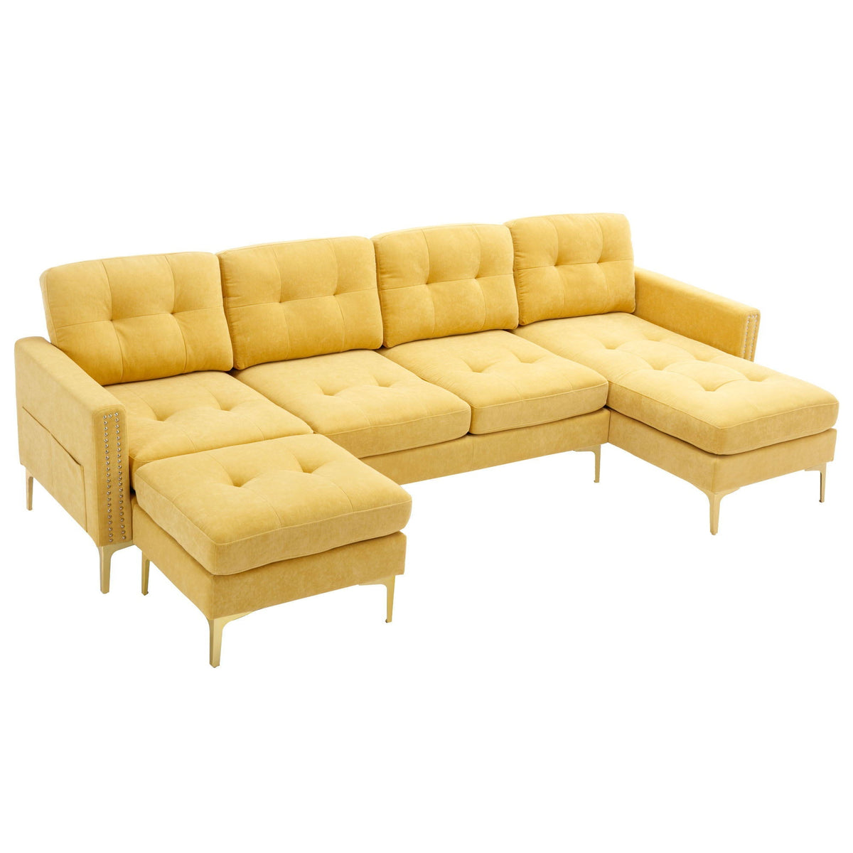Modern L - Shape Convertible Sectional Sofa With Movable Ottoman