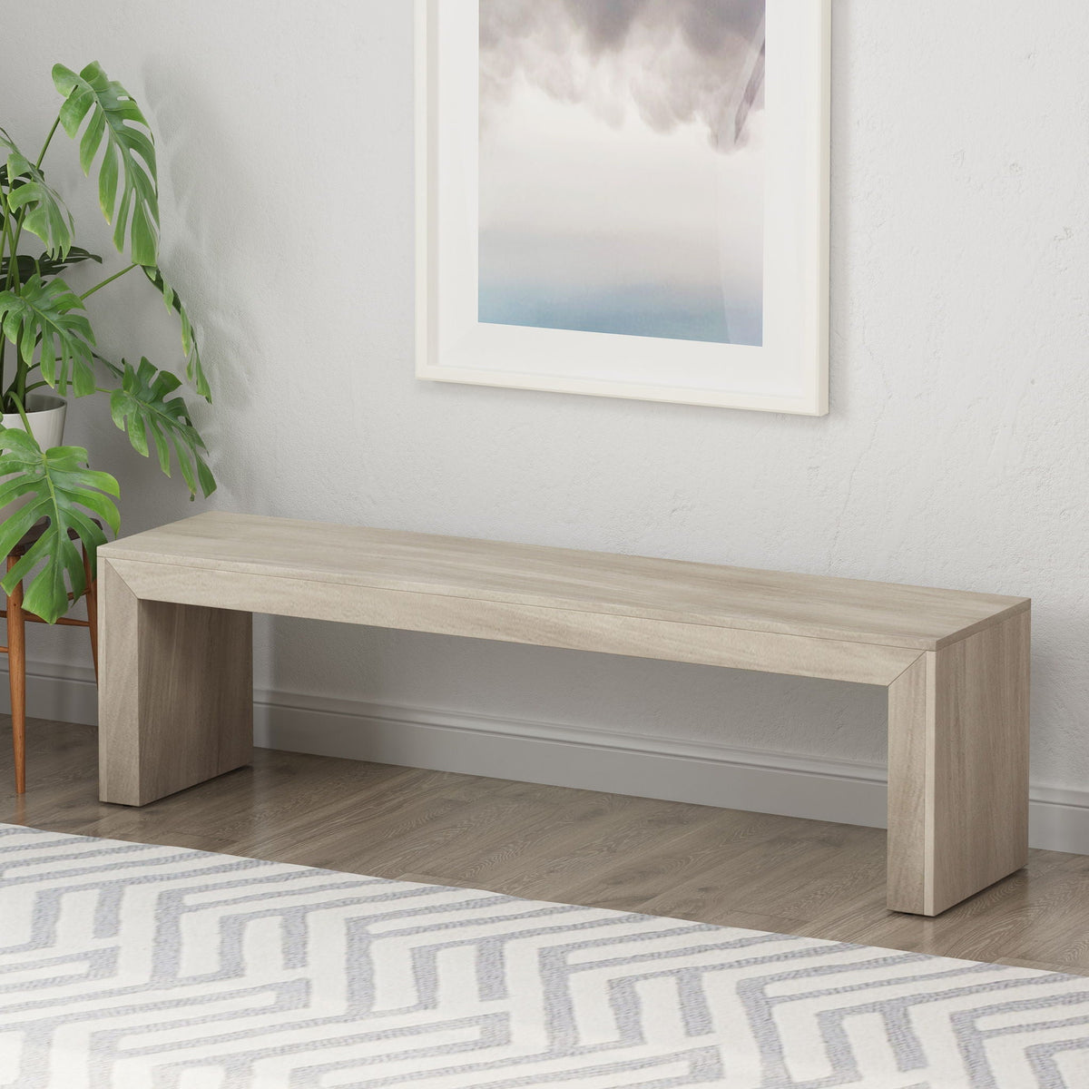 Acacia Wood Dining Bench with Farmhouse Style - Gray