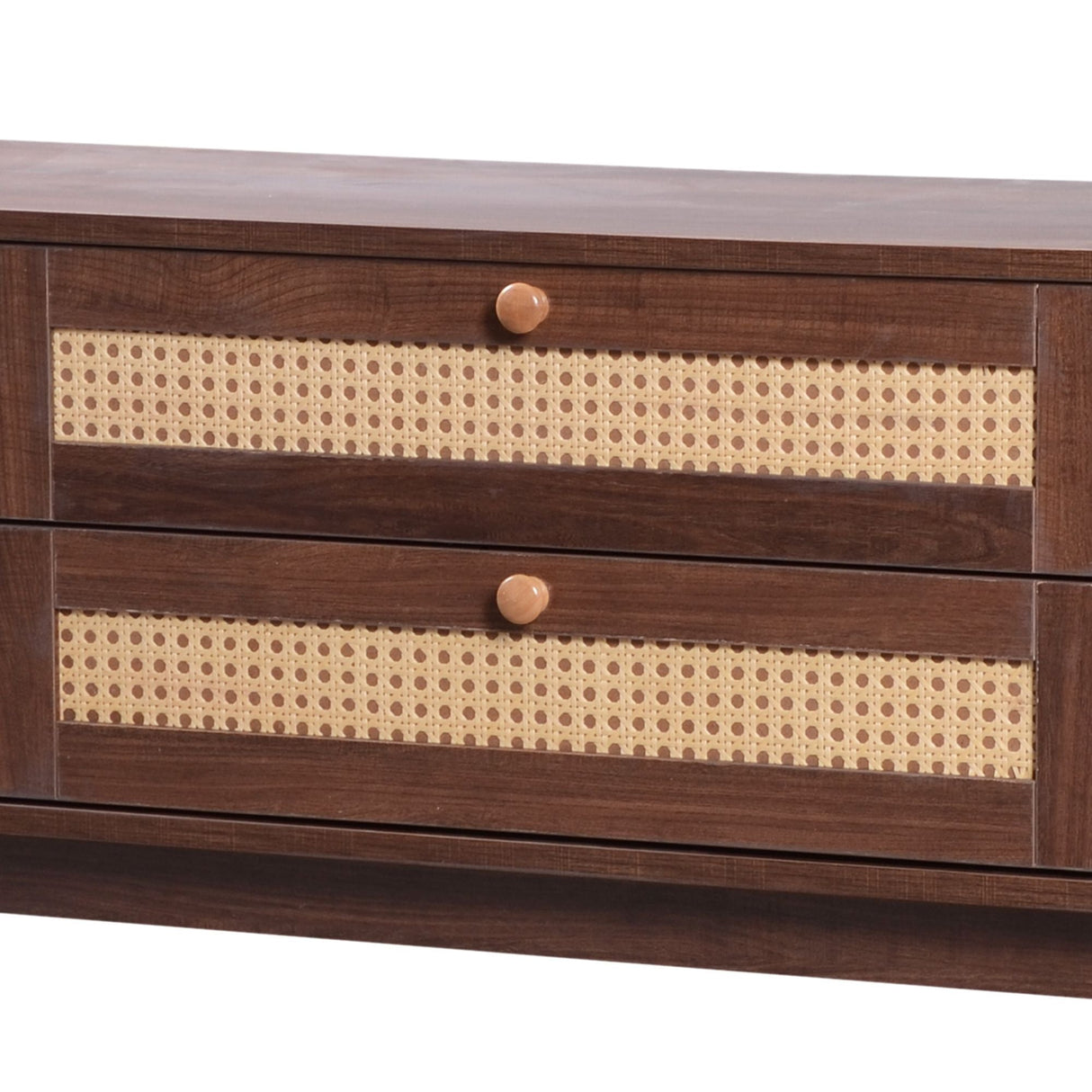 TV Stand For TVs Up To 75'', Cabinet With Drawers And Sliding Doors, Living Room Entertainment Console - Natural Wood / Brown