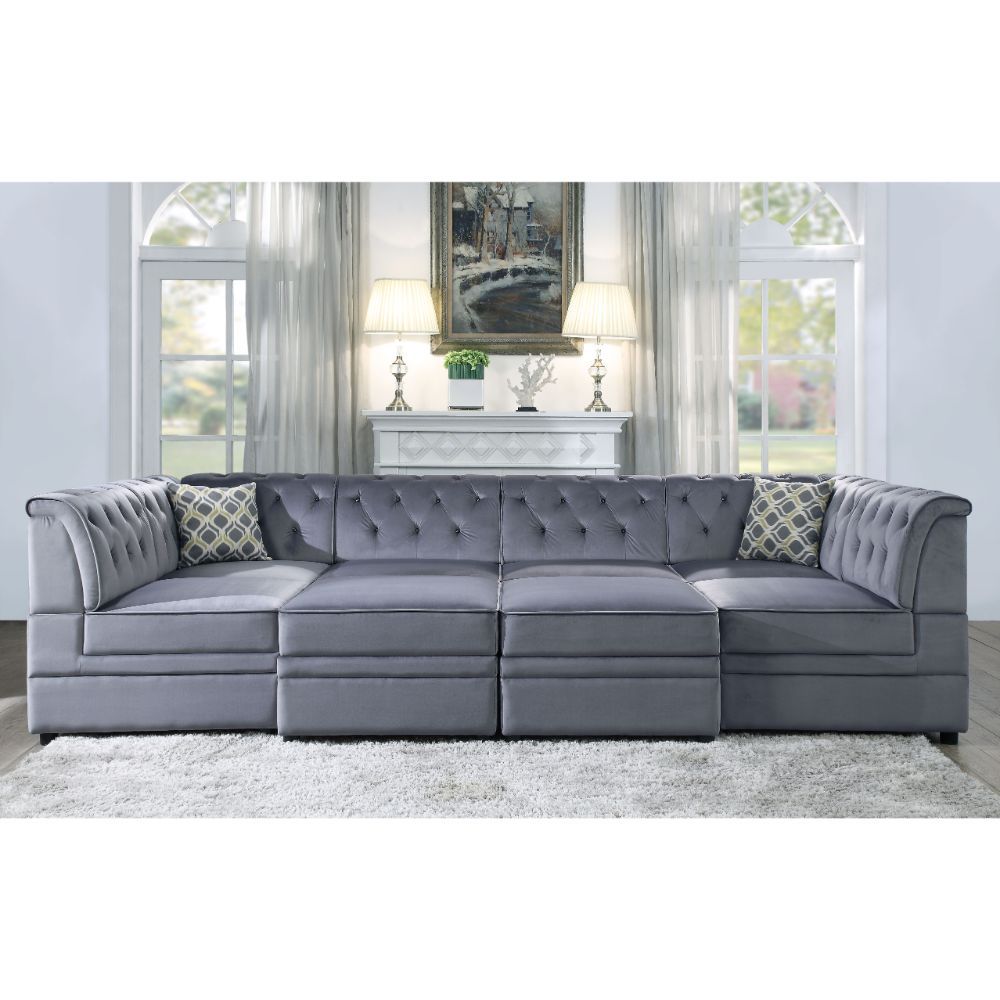 Bois II - Modular Armless Chair - Gray Velvet