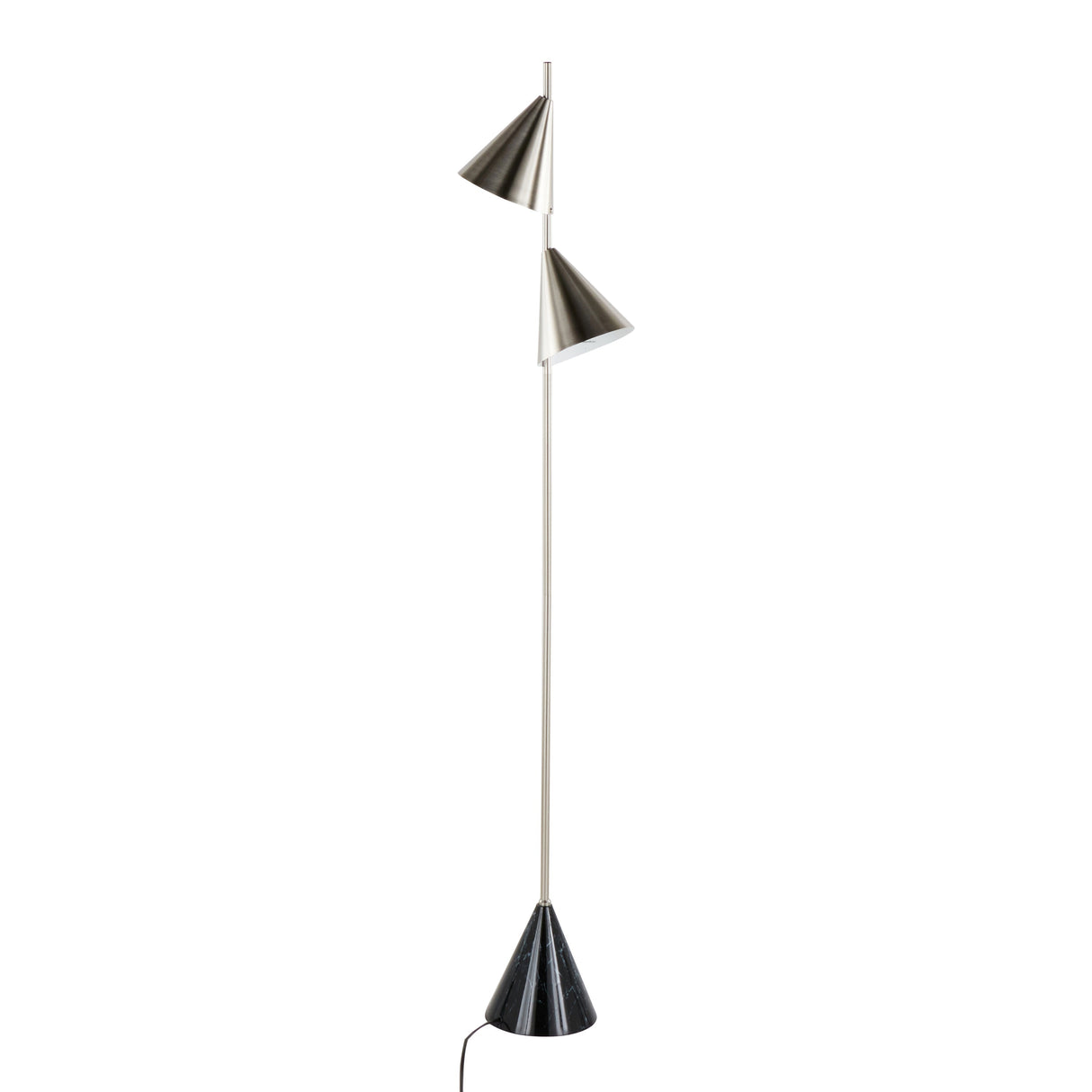 Cone 65' Contemporary Metal Floor Lamp in Plated Nickel with Black Faux Marble Base