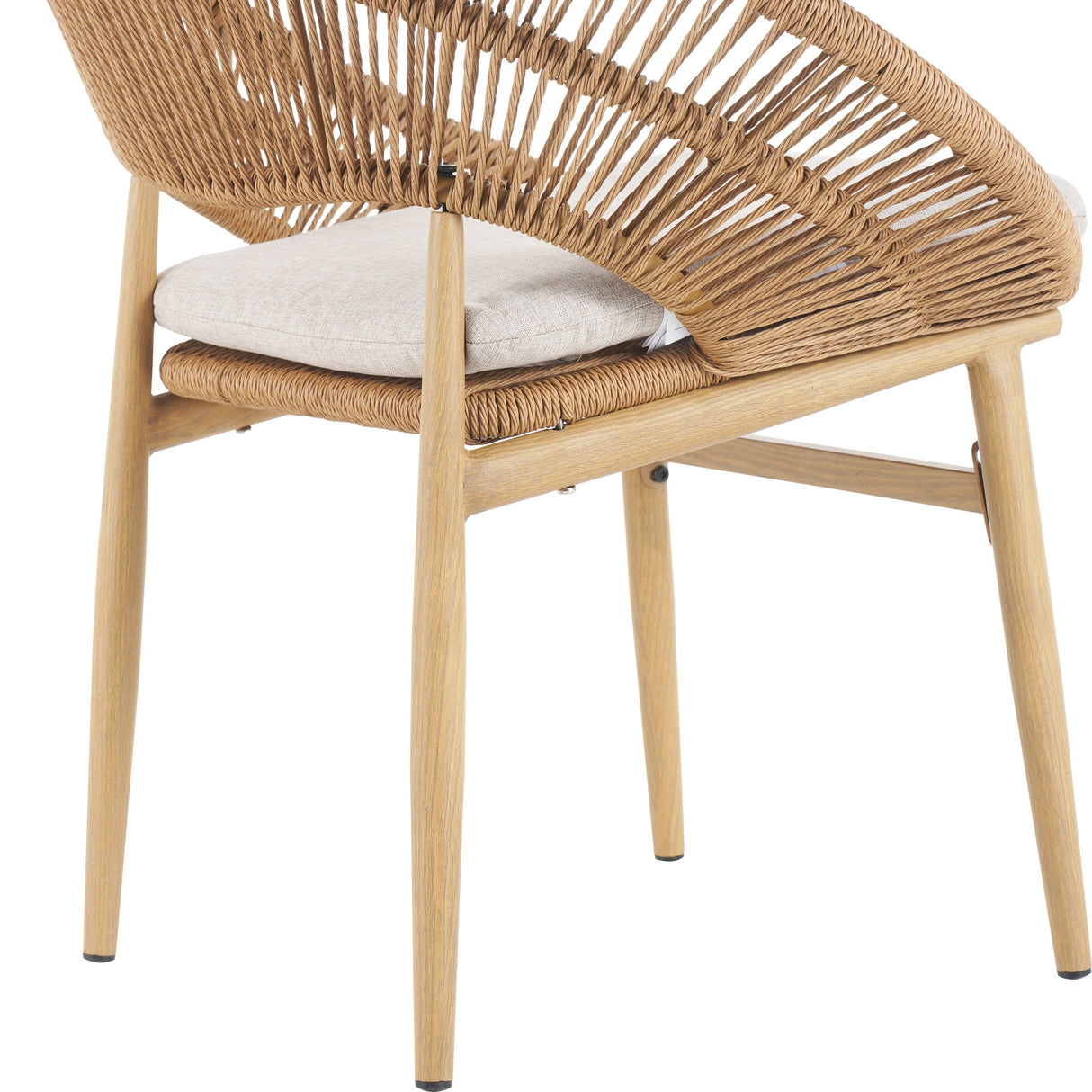 Cyril Outdoor Wicker Papasan Style Dining Chairs with Teak Legs - Set of 2