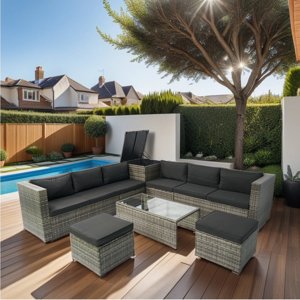 8 Piece Patio Sectional Wicker Rattan Outdoor Sofa Set with Storage Box