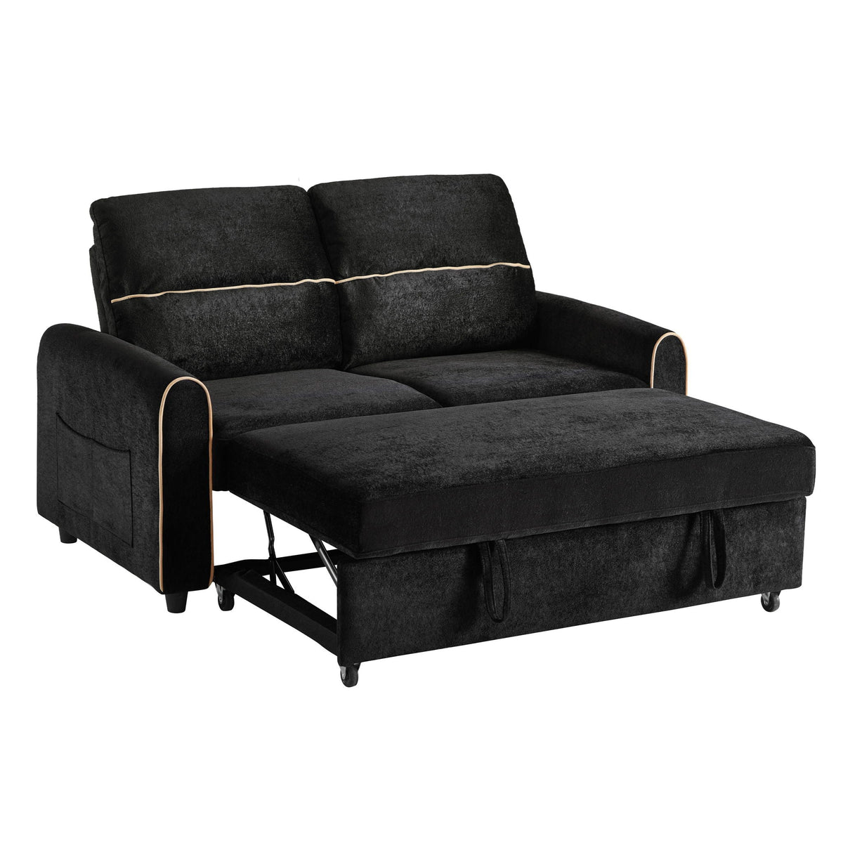 Pull Out Sofa Bed With Adjustable 3 Position Backrest, USB Charging Ports, Side Pockets