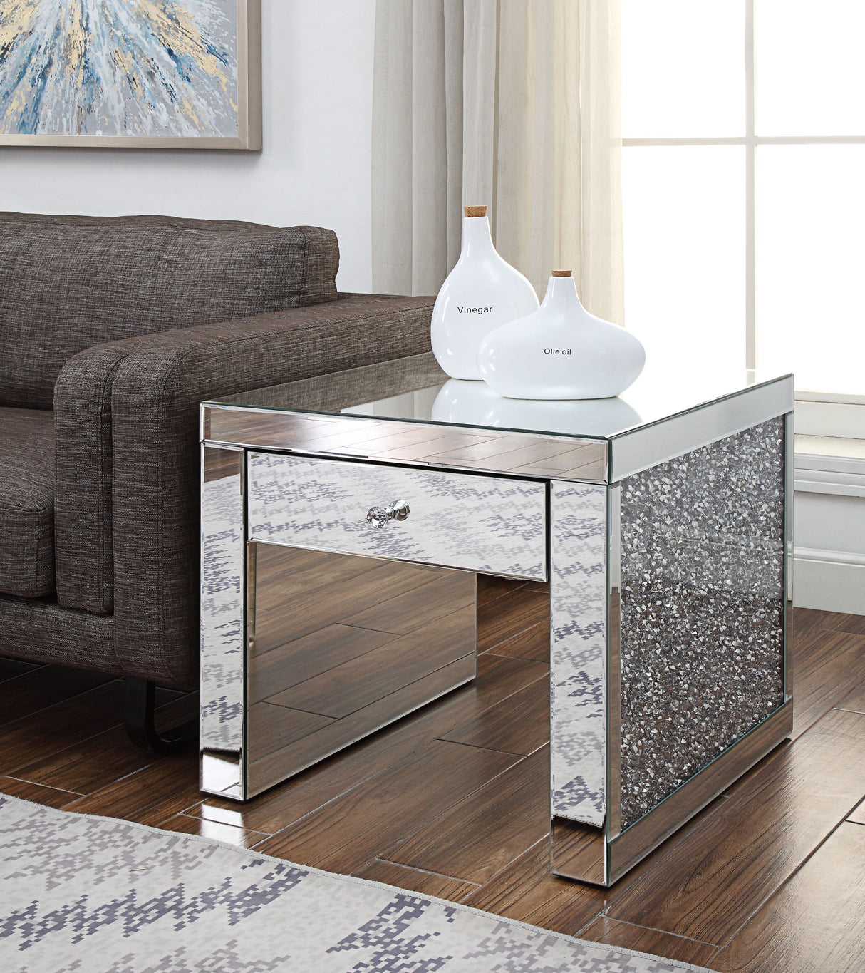 Noralie Mirrored & Faux Diamonds End Table