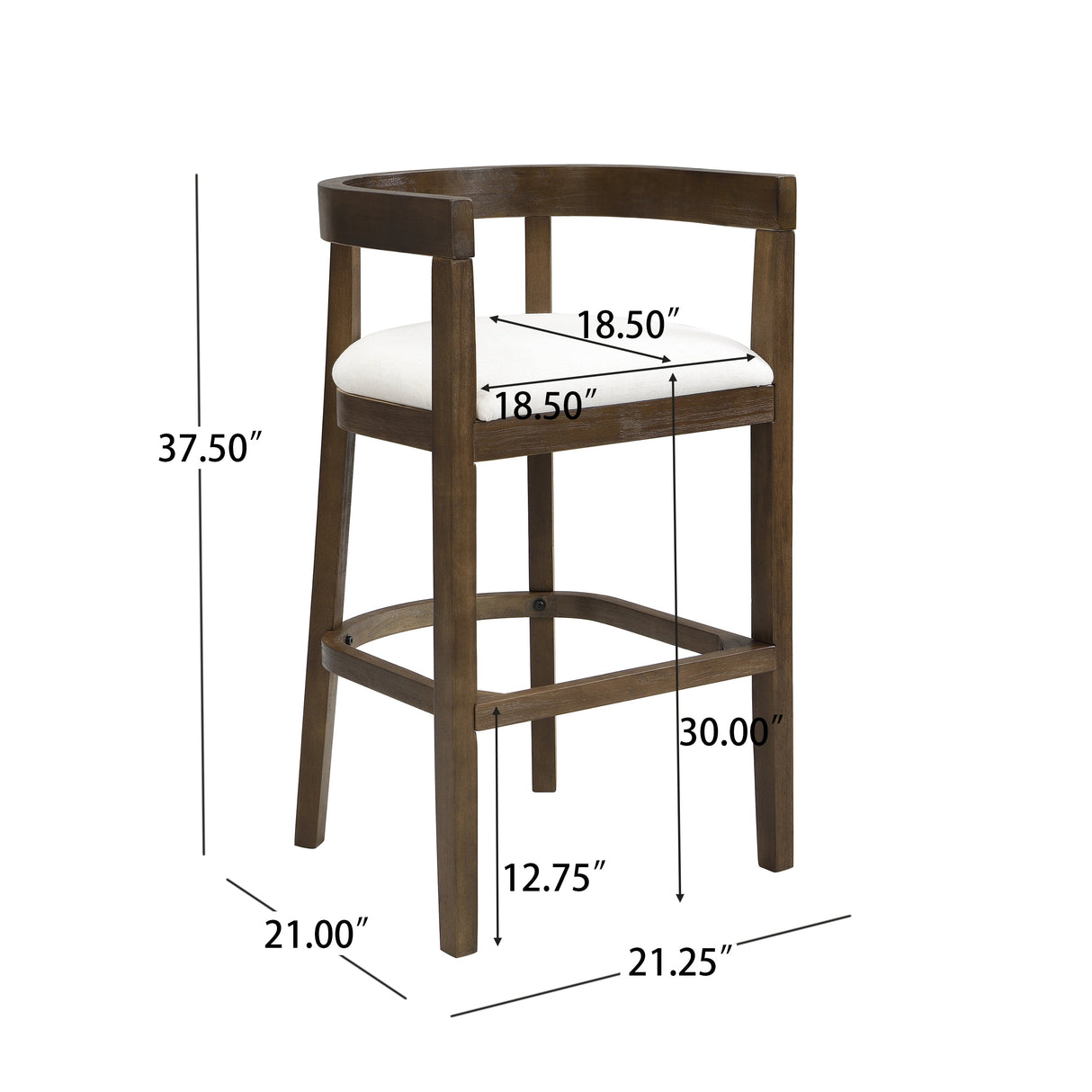 Modern Rubberwood Bar Stool Set with Upholstered Seats