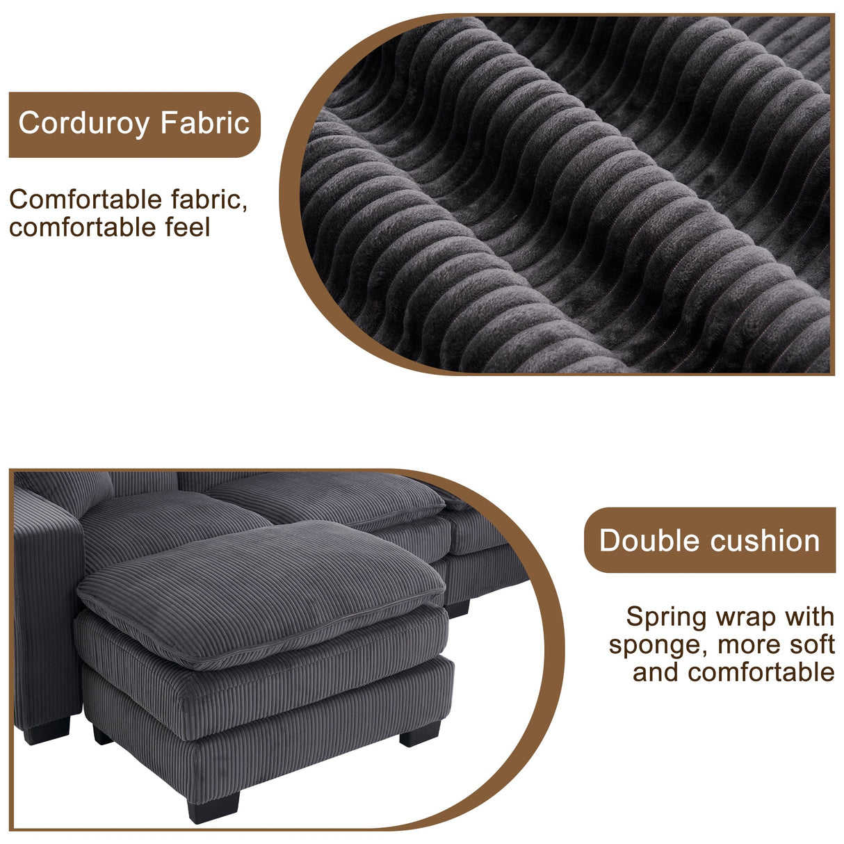 Modern U Shaped 6-Seat Sectional Sofa Couch with Ottoman