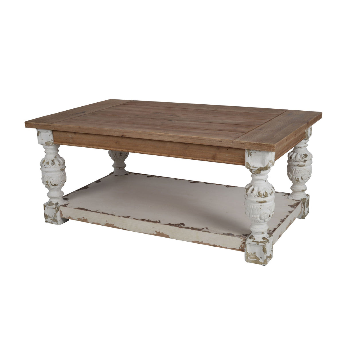 Rectangle Coffee Wooden Coffee Table, French Country Style - Brown / Antique White