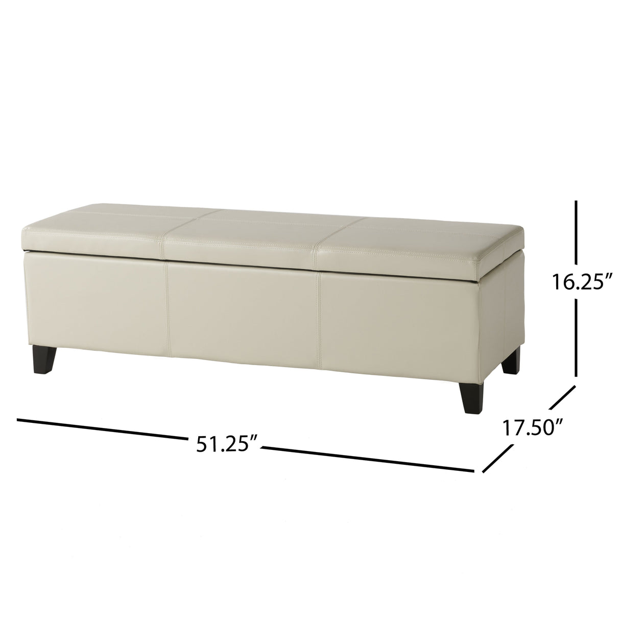 Upholstered PU Leather Storage Ottoman with Solid Wooden Legs