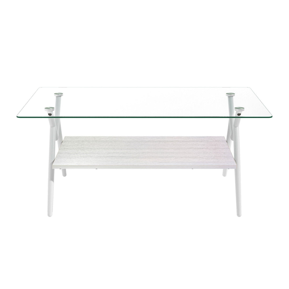 Rectangle Coffee Table With Tempered Glass Top And Shelf