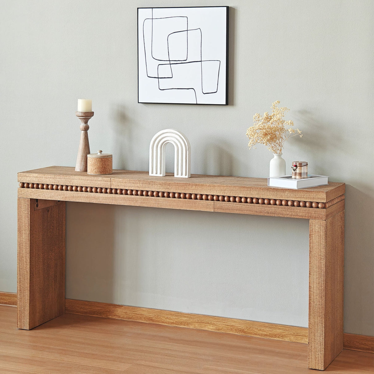 Rustic Manufactured Wood Console Table with Beaded Accent, 64L x 14W x 32H