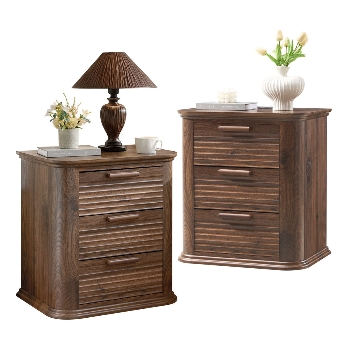 22" Wide Fluted Nightstand with Charging Station