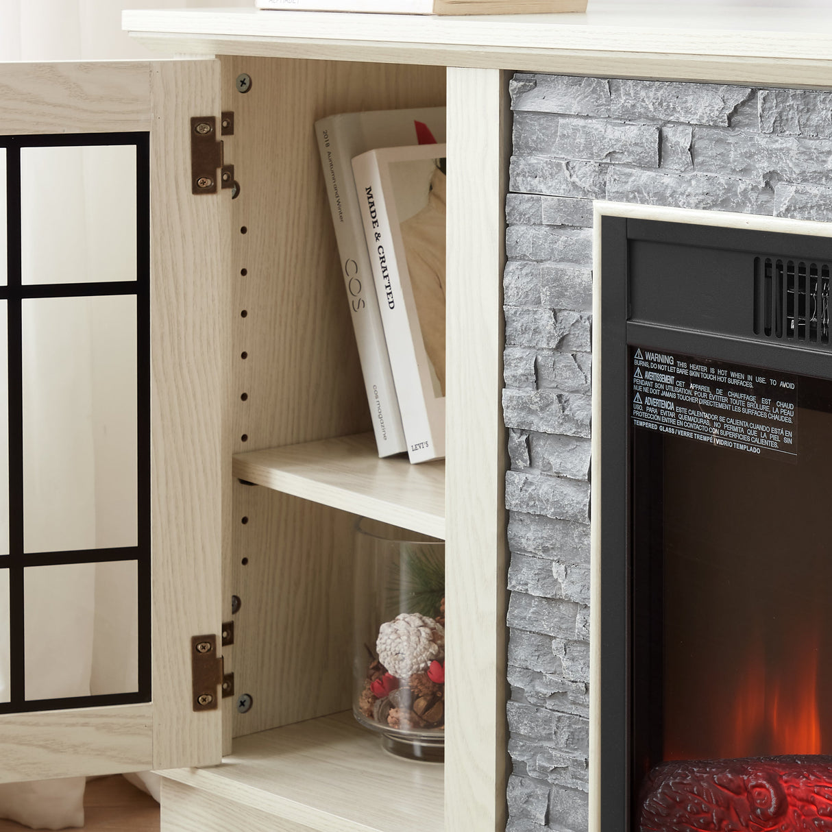 58" Modern TV Stand with Electric Fireplace and Storage