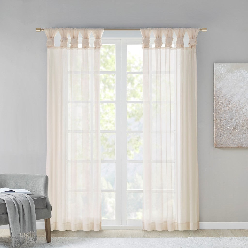 Twisted tab voile sheer window pair